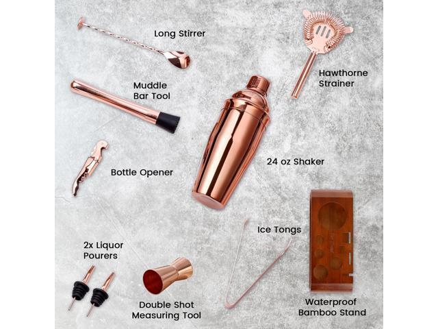 Bar Social 10 piece Bartender Cocktail Kit w/ Stand- Rose Gold - Stainless Steel