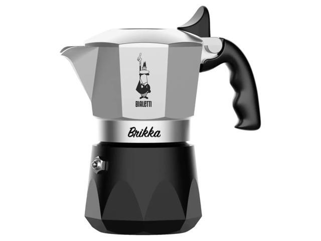 Bialetti Nuova Brikka Moka Caffetteria Caffe Espresso, 2 Cups - Black/Silver