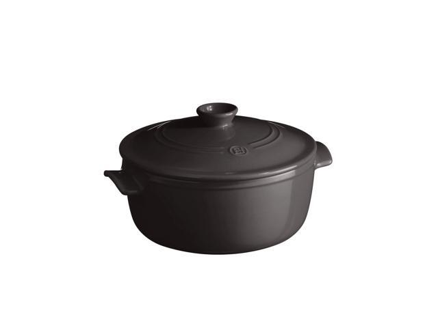 Emile Henry Ceramic Finish Flame Round Stewpot Dutch Oven, 4.2 Quart, Charcoal