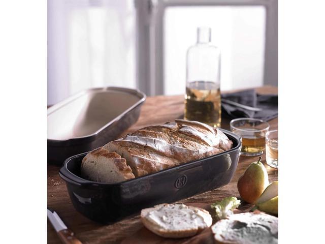 Emile Henry 15' Rectangular Italian Bread Loaf Baker, Dishwasher Safe, Charcoal