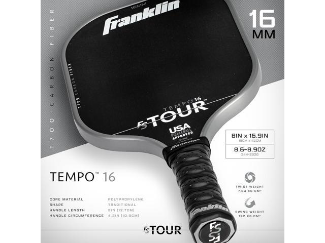 Franklin Sports Pro 16mm FS Tour Series Carbon Fiber Pickleball Paddles, Tempo Pro Player Paddle, Gray