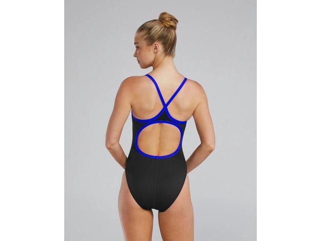TYR Womens Comfortable Hexa Diamondfit Pull On Swimsuit - Black/Blue, Size 26