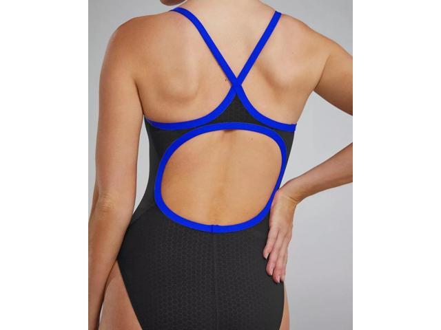 TYR Womens Comfortable Hexa Diamondfit Pull On Swimsuit - Black/Blue, Size 36