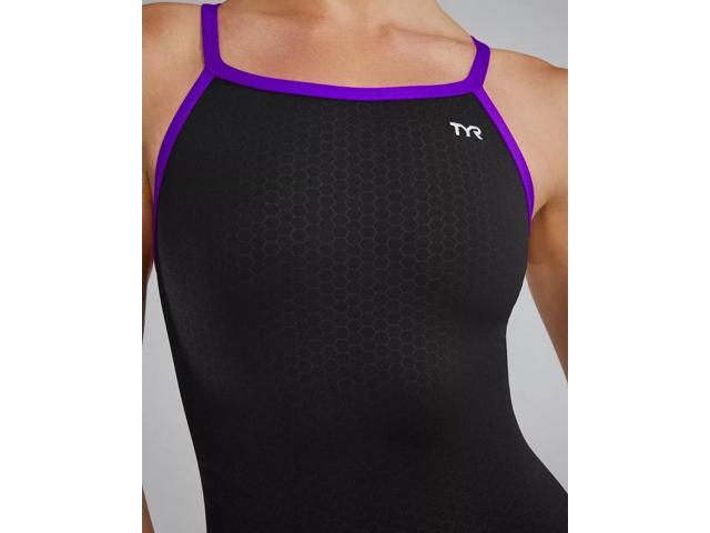 TYR Womens Comfortable Hexa Diamondfit Pull On Swimsuit - Black/Purple, Size 32