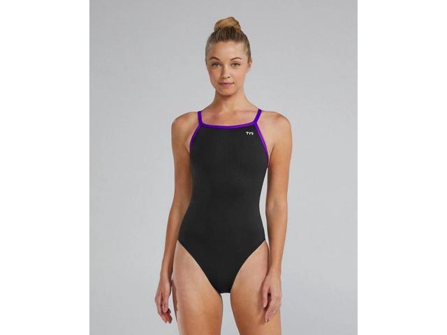 TYR Womens Comfortable Hexa Diamondfit Pull On Swimsuit - Black/Purple, Size 40