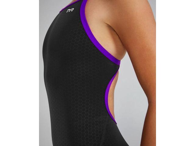 TYR Womens Comfortable Hexa Diamondfit Pull On Swimsuit - Black/Purple, Size 38