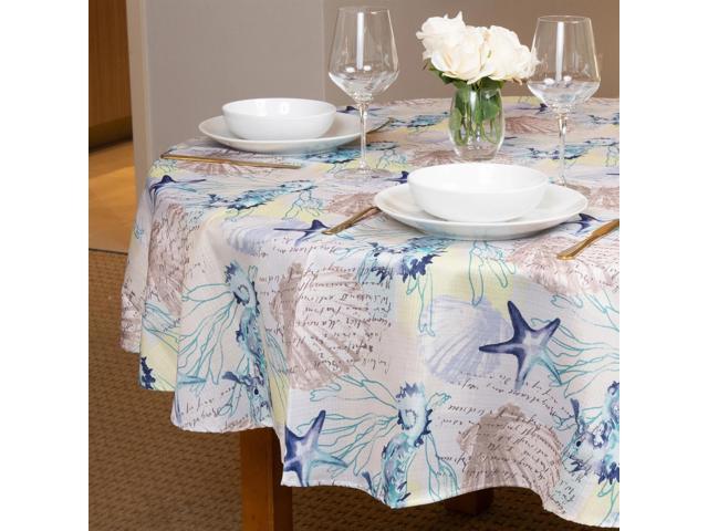 Elrene Home Fashions SeaBiscuit Waterproof, Spill Proof, Tablecloth, Round, 70' x 70'