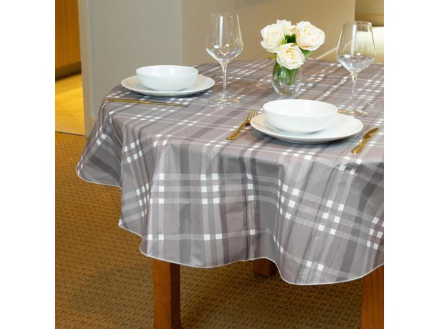 Elrene Home Fashions Plaid Waterproof, Spill Proof Tablecloth, Gray, Oblong (Rectangle), 52' x 70'