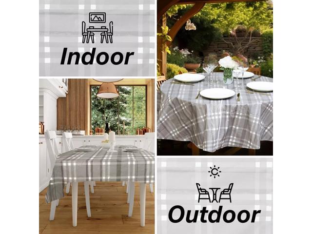 Elrene Home Fashions Plaid Waterproof, Spill Proof Tablecloth, Gray, Round w/ Umbrella hole, 70'x70'