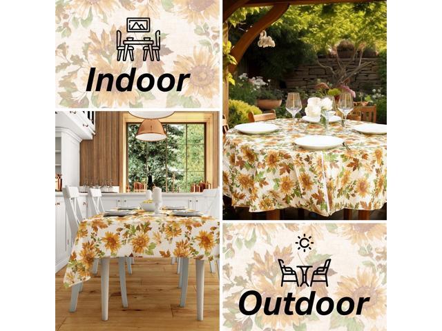 Elrene Home Fashions Sunflower Fields Waterproof Tablecloth, Oval, 60' x 84'