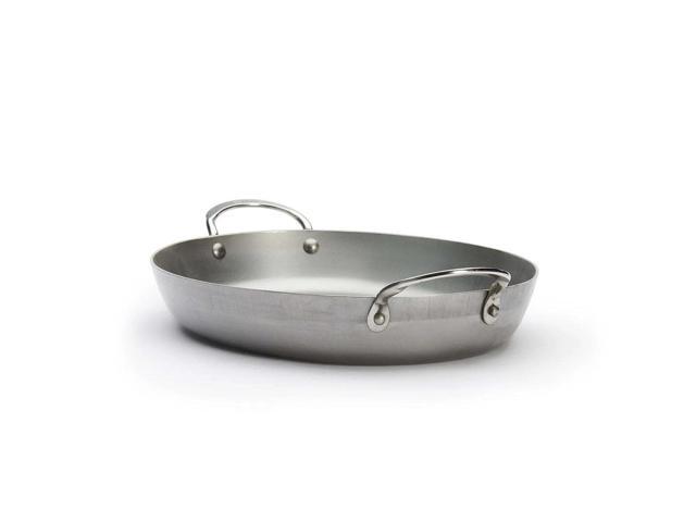 De Buyer 5651.36 Mineral B 9.5-Inch Carbon Steel Oval Roasting Pan, Silver