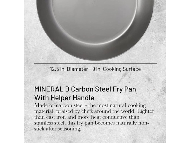 De Buyer 5680.32 Mineral B Carbon Steel Fry Pan with Helper Handle, 1.7L, Silver