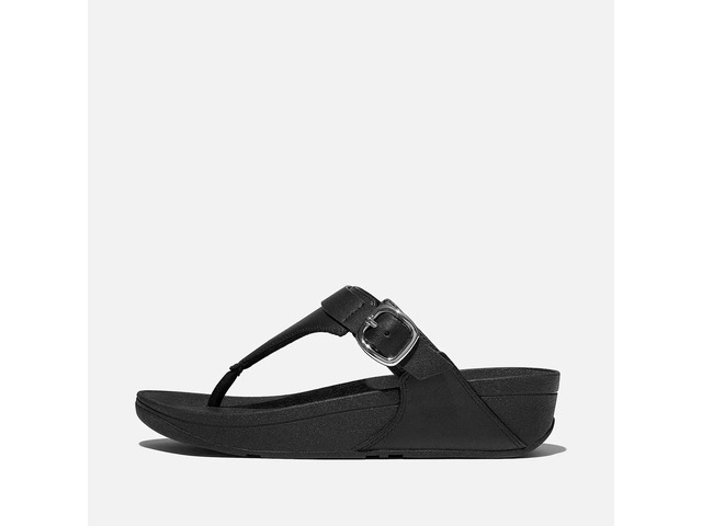 FitFlop Women's LULU Leather Adjustable Toe-Post Sandal, All Black, Size 5