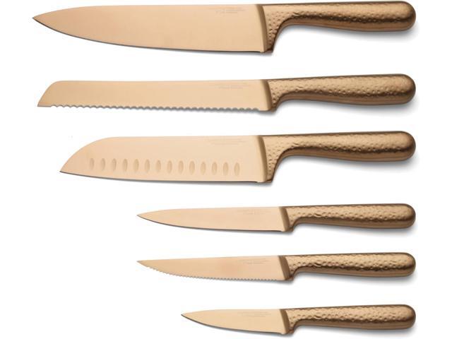 Cambridge 12-Pieces Silversmiths Rame Hammered Copper Cutlery Set with Block