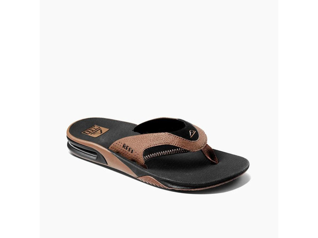 REEF Men's Fanning Bottle Opener Flip Flop Regular Sandal - Black/Tan, Size 8