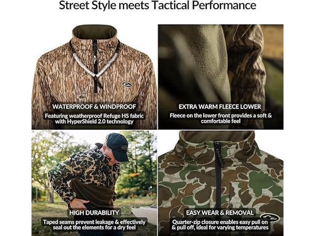 Drake Waterfowl MST MST Quarter Zip Refuge Eqwader Waterproof Jacket, Bottomland, Large