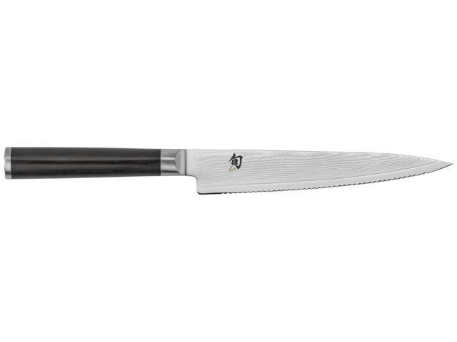 Shun Classic 6' Serrated Utility Knife with D-Shaped Ebony Pakkawood Handle