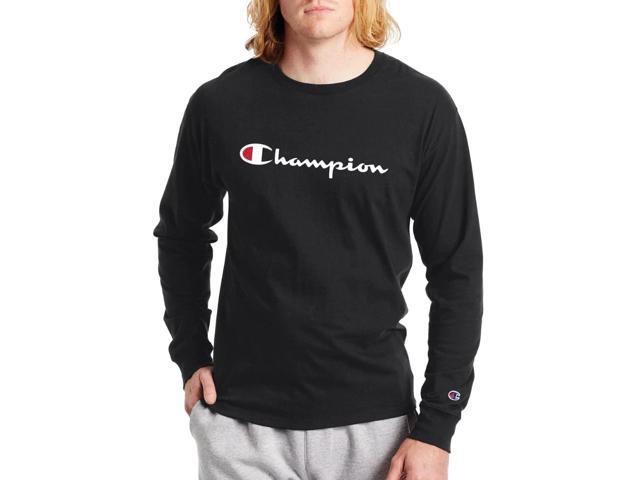 Champion Men's Big & Tall Long Sleeve Script Tee Shirt, Black, 1X