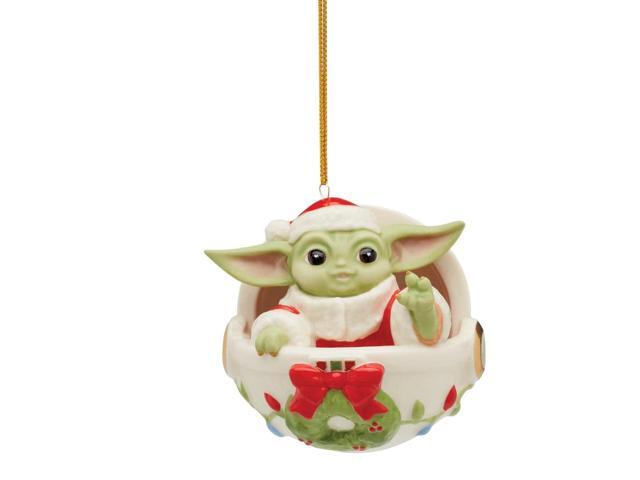 Lenox Grogu's Holiday Hover Pram Christmas Ornament, Gold Accents Hanging, Green