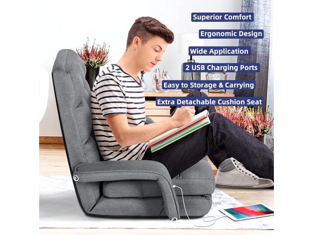 STHOUYN Comfy Floor Chair Bedroom 2 USB Charging Ports, 5-Position Couch Gaming Lounge Chairs Adults, Indoor Folding Lazy Sofa Meditation Arm Dorm...