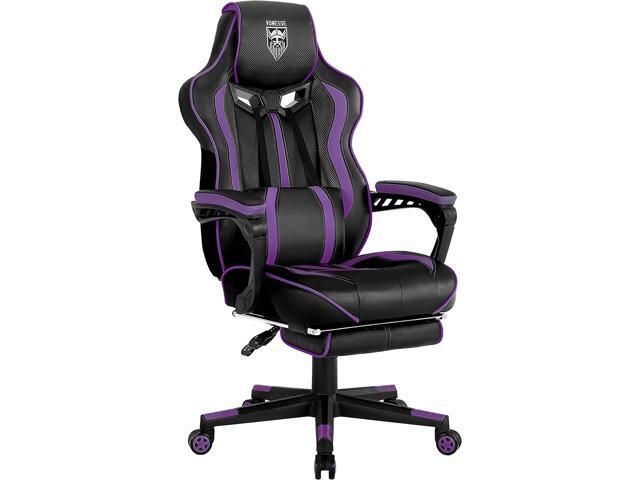 Vonesse Purple Gaming Chair with Footrest Reclining Computer Gaming Chair High Back Gamer Chair with Massage Ergonomic PC PU Leather Racing Gaming.