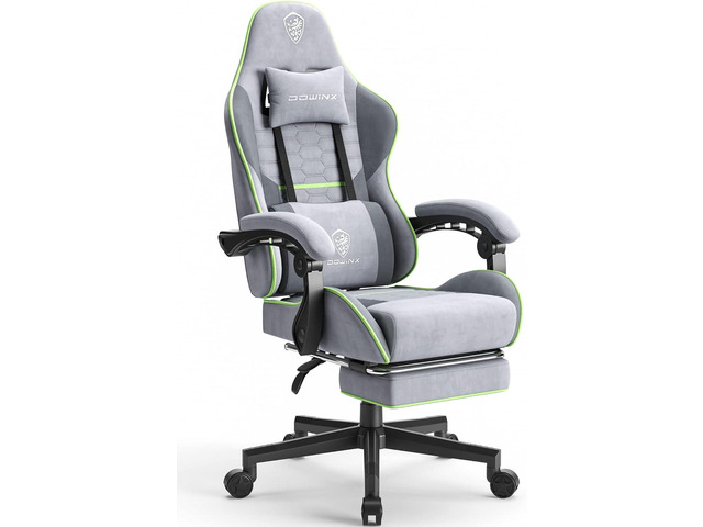 Dowinx Gaming Chair Fabric with Pocket Spring Cushion, Massage Game Chair Cloth with Headrest, Ergonomic Computer Chair with Footrest 290LBS, Light...