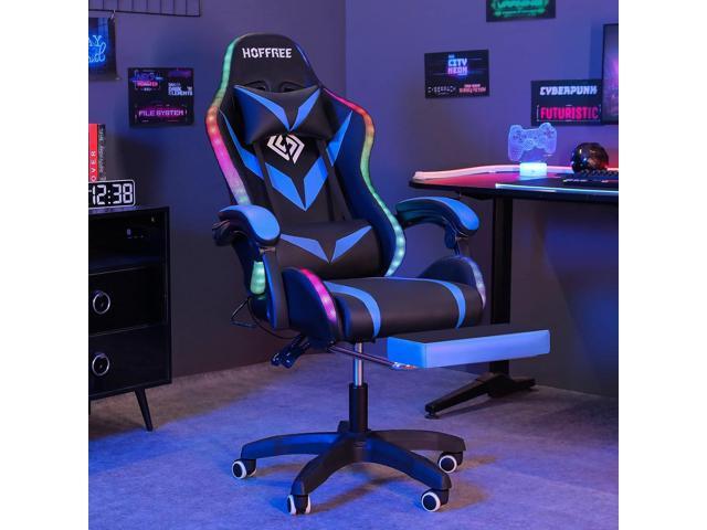 RGB Gaming Chair with Massage and LED Lights Ergonomic Video Game Chairs with Footrest High Back Reclining Computer Chair with Adjustable Lumbar...