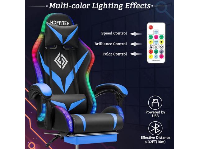 RGB Gaming Chair with Massage and LED Lights Ergonomic Video Game Chairs with Footrest High Back Reclining Computer Chair with Adjustable Lumbar...