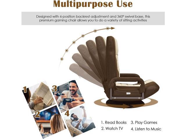ERGOMASTER 360 Degree Swivel Video Gaming Floor Chair w/Armrests, Adjustable 6-Position Folding Floor Chair, Padded Backrest for Game, Reading...