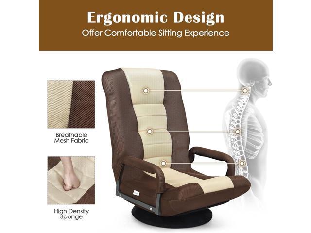 ERGOMASTER 360 Degree Swivel Video Gaming Floor Chair w/Armrests, Adjustable 6-Position Folding Floor Chair, Padded Backrest for Game, Reading...