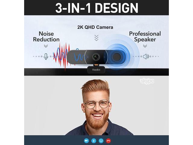 3 in 1 Webcam - 2K HD USB C Webcam with Microphone and Speaker, Stereo Sound & Noise-Cancelling Mics, Privacy Cover, Light Correction, Autofocus...