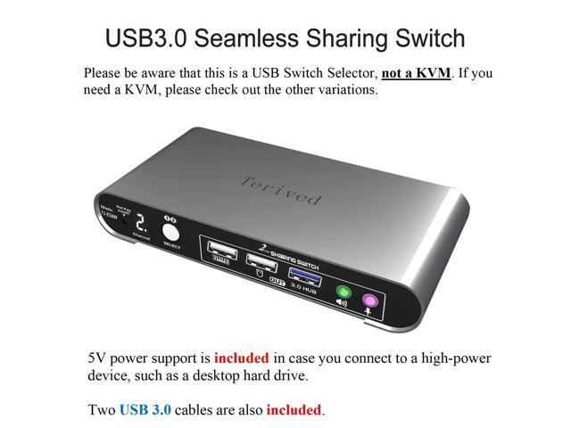 Terived USB Switch Selector with Audio and Microphone, Hotkey Switch, Digital Display, Aluminum Shell, 2 Computers Sharing 3 USB Devices for PC...