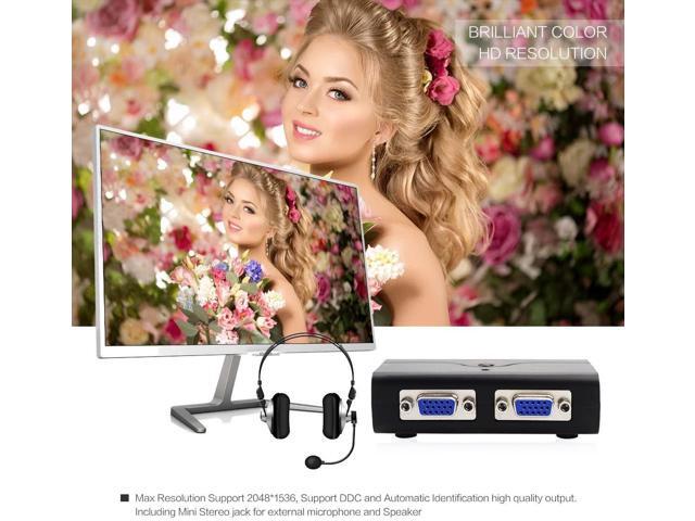 2 Port USB 2.0 VGA KVM Switch Up to 2048x1536 Resolution with USB Hub and Audio for PC or Monitor Switching
