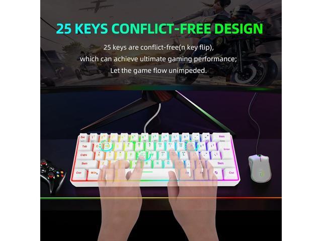 Snpurdiri 60% Wired Gaming Keyboard, 61 Keys RGB Backlit Wrist Rest Ultra-Compact Mini Waterproof Keyboard for PC Computer Gamer (White)