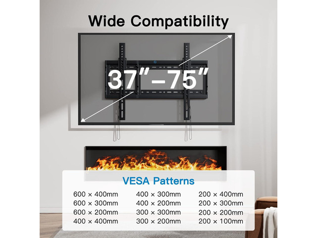 Pipishell Tilt TV Wall Mount Bracket Low Profile for Most 37-75 Inch LED LCD OLED Plasma Flat Curved TVs, Large Tilting Mount Fits 16'-24' Wood...