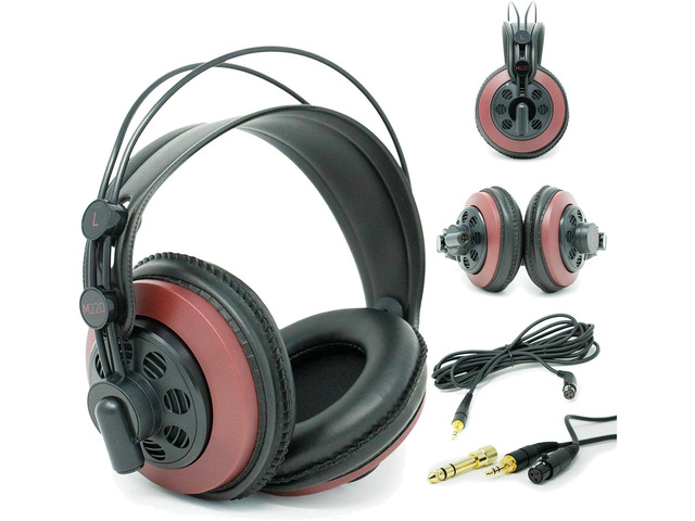 AKG M220 Pro Stylist Professional Large Diaphragm DJ Semi-Open High Definition Over-Ear Studio Headphones - Red