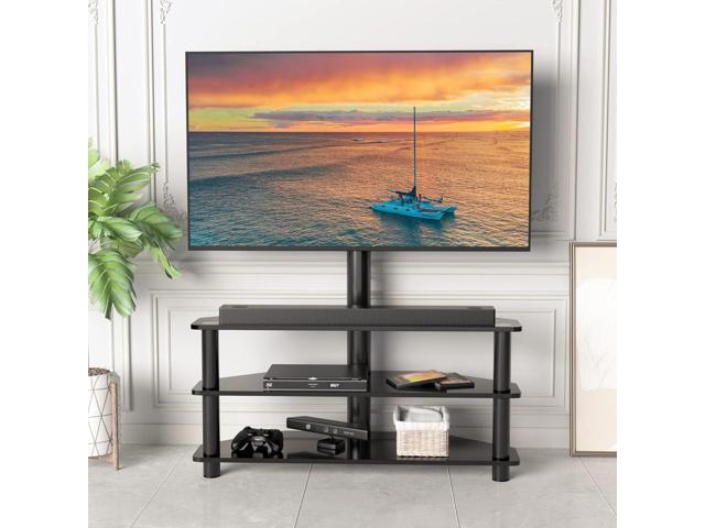 IANIYA Swivel Floor TV Stand Height Adjustable Bracket Entertainment Stand for 32 to 65 inch TV 3-Tier BlackTempered Glass Multi-Function TV Stand