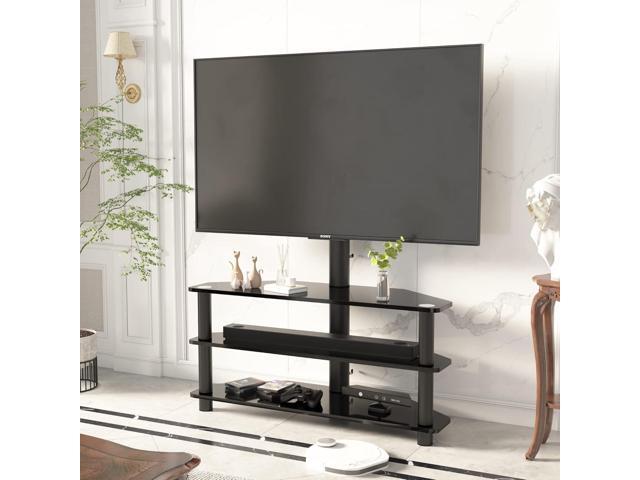 IANIYA Swivel Floor TV Stand Height Adjustable Bracket Entertainment Stand for 32 to 65 inch TV 3-Tier BlackTempered Glass Multi-Function TV Stand
