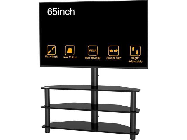 IANIYA Swivel Floor TV Stand Height Adjustable Bracket Entertainment Stand for 32 to 65 inch TV 3-Tier BlackTempered Glass Multi-Function TV Stand
