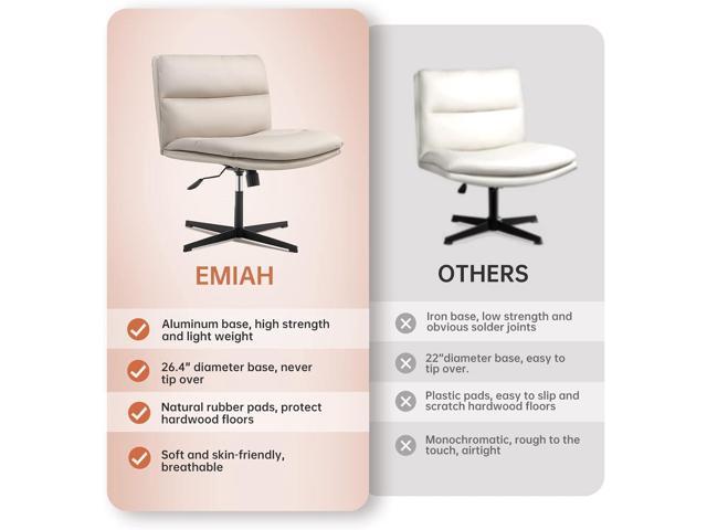 EMIAH Armless Office Desk Chair, No Wheels PU-Padded Vanity Mid-Back Ergonomic Home Computer Comfortable Adjustable Swivel Task Chair with...