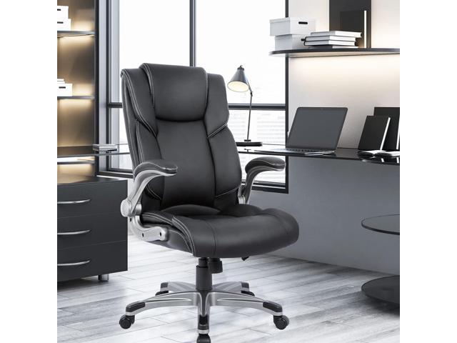 COLAMY High Back Executive Office Chair- Ergonomic Home Computer Desk Leather Chair with Padded Flip-up Arms, Adjustable Tilt Lock, Swivel Rolling...