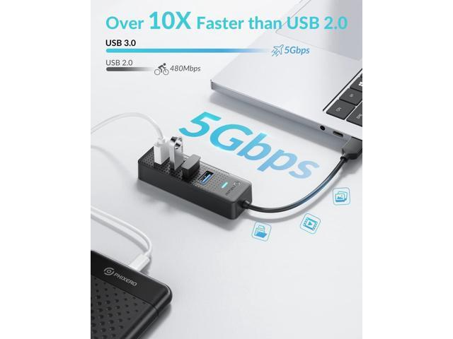 USB Hub, PHIXERO 4-Port 3.0 Hub Multi Port Expander, Fast Data Transfer Splitter for Laptop, Compatible with All Device