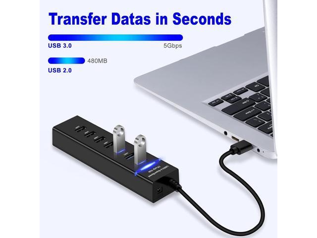 USB Hub3.0, YaimhSound 7-Port USB Extender, USB 3.0, 2.0 Splitter Adapter for Laptop,PC, Keyboard, Mouse, Dell, HP, Lenovo, Mac, Acer, Surface Pro...
