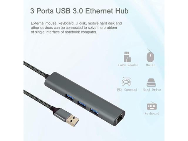 USB to Ethernet Adapter, 4-in-1 Portable Data Hub USB Splitter USB 3.0 Expander with RJ45 Gigabit Ethernet LAN Network Adapter Support Windows...