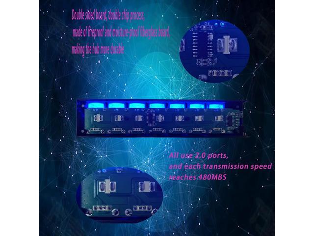 USB Splitter Multi Port USB 2.0 Hub, 7 Port with Independent On/Off Switch and LED Indicators USB A Port Data Hub, Suitable for PC Computer...