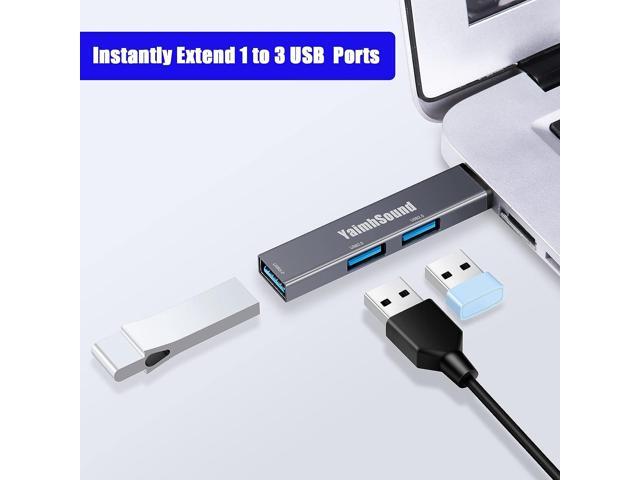 USB Hub 3.0,YaimhSound USB Extender Splitter,3-Port USB Adapter to USB Extension for Laptop,Keyborad,Mouse,Xbox,Flash Drive,SSD,Camera(Grey,Aluminum)