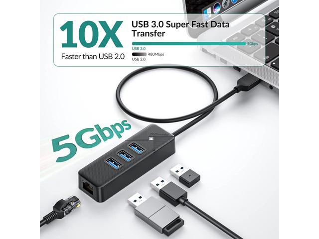 USB to Ethernet Adapter, USB 3.0 to 10/100/1000 RJ45 Gigabit Ethernet LAN Network Adapter with 3 Ports USB 3.0 Hub, Multi Ports USB Splitter for...