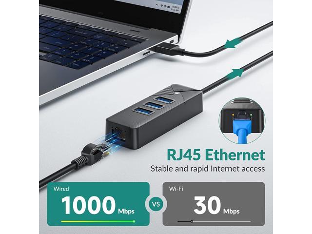 USB to Ethernet Adapter, USB 3.0 to 10/100/1000 RJ45 Gigabit Ethernet LAN Network Adapter with 3 Ports USB 3.0 Hub, Multi Ports USB Splitter for...