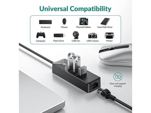 USB to Ethernet Adapter, USB 3.0 to 10/100/1000 RJ45 Gigabit Ethernet LAN Network Adapter with 3 Ports USB 3.0 Hub, Multi Ports USB Splitter for...