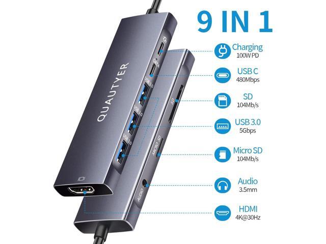 USB C Hub 9 in 1 USB C Multiport Adapter with 4K HDMI, USB3.0, Audio,Tf/Sd Card Reader and 100W PD Charger,Compatible with MacBook Air Pro,...